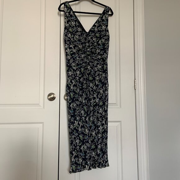 Women's Classiques Entier Silk Floral Ruched Front V Neck Dress Size 12 - Picture 7 of 12